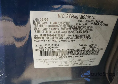 2005 Ford Five Hundred Limited z USA, uszkodzony, nr VIN 1FAFP28105G107505